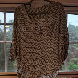 Market & Spruce Black and White 3/4 Sleeve Relaxed Blouse